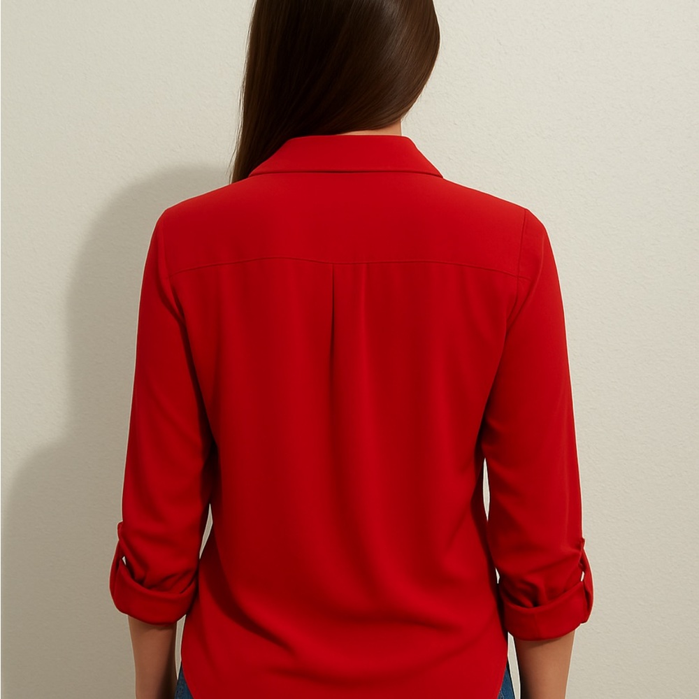Red Button-Up Women's Top - Picture 2 of 3